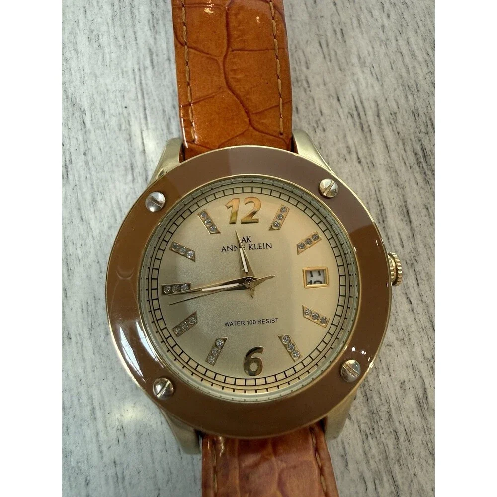 Anne Klein Watch Women's Gold Tone Brown Leather Band Quartz Analog WR 100FT SS